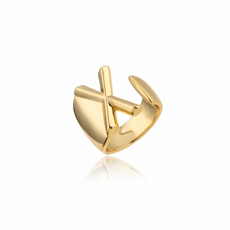 Wholesale Copper Gold Plated 26 English Letters Open Adjustable Ring