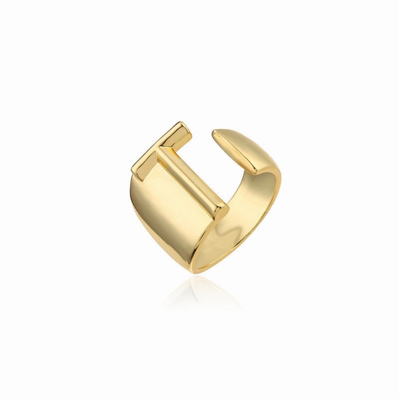 Wholesale Copper Gold Plated 26 English Letters Open Adjustable Ring