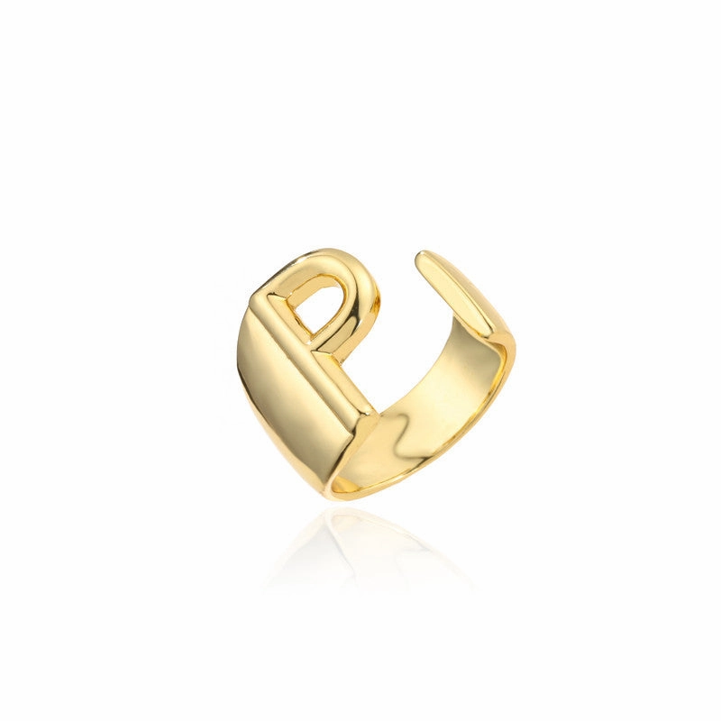 Wholesale Copper Gold Plated 26 English Letters Open Adjustable Ring