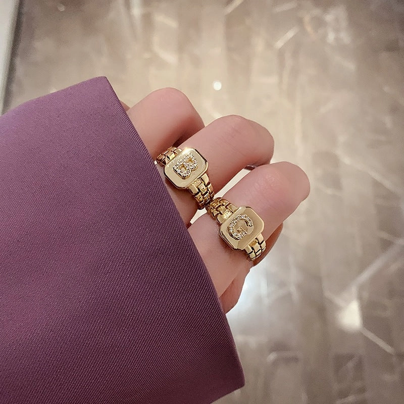 Wholesale Copper Gold Plated Letter Series Ring
