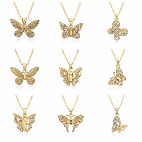 Wholesale Copper Gold Plated Micro-paved Butterfly Pattern Necklace