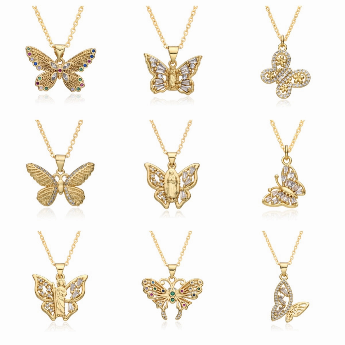 Wholesale Copper Gold Plated Micro-paved Butterfly Pattern Necklace