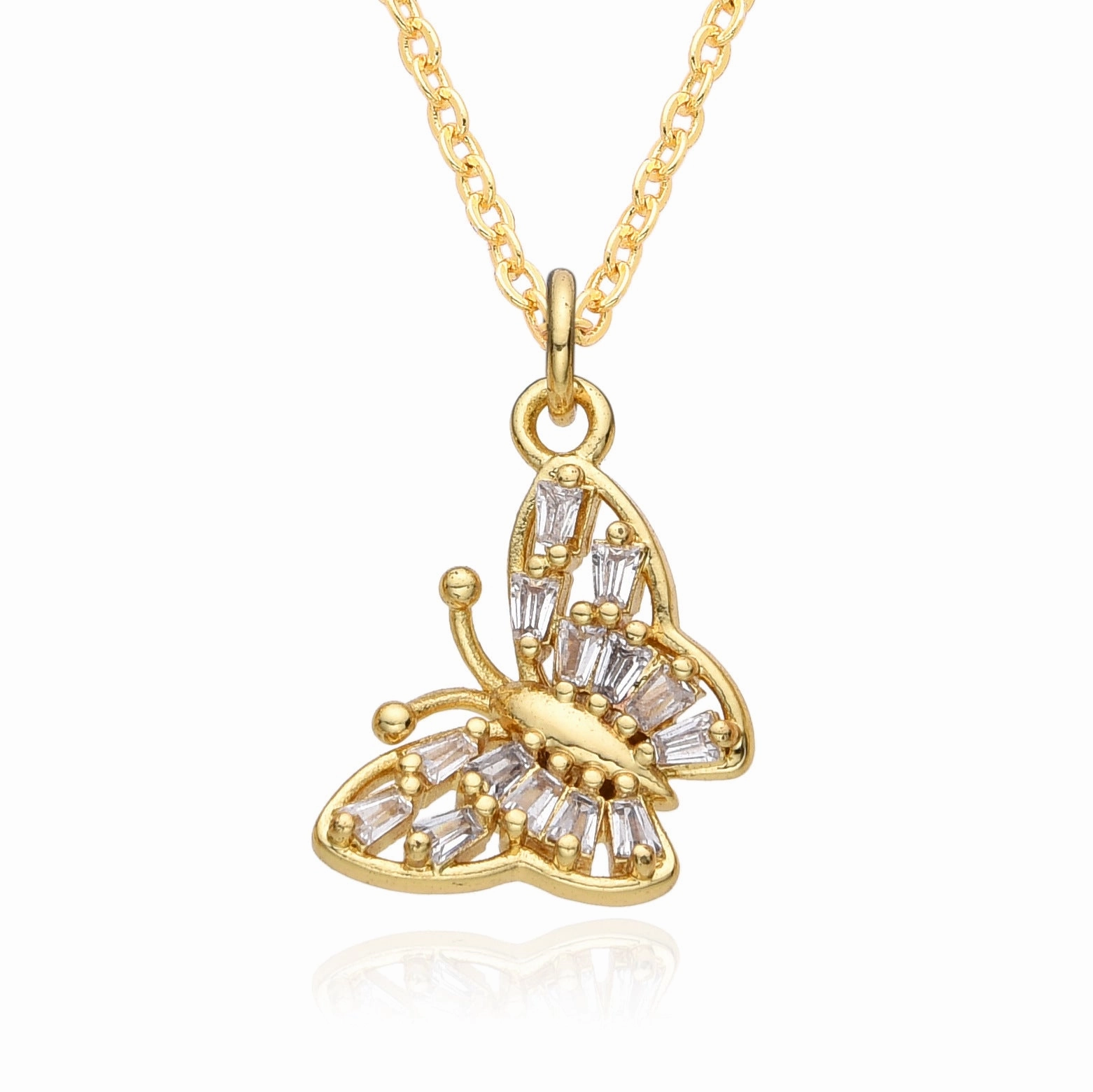 Wholesale Copper Gold Plated Micro-paved Butterfly Pattern Necklace