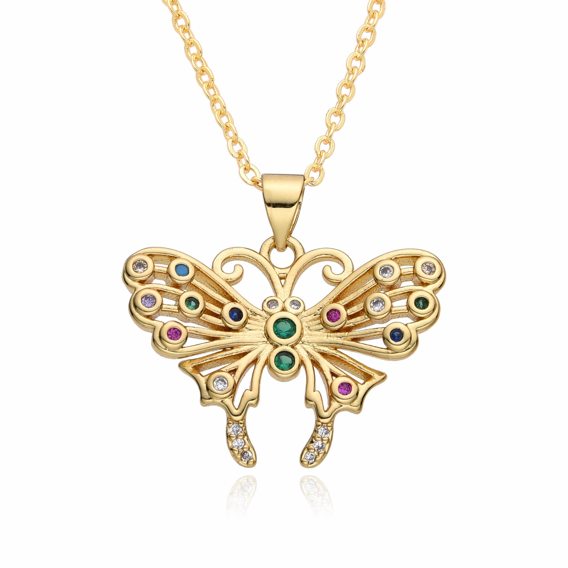 Wholesale Copper Gold Plated Micro-paved Butterfly Pattern Necklace