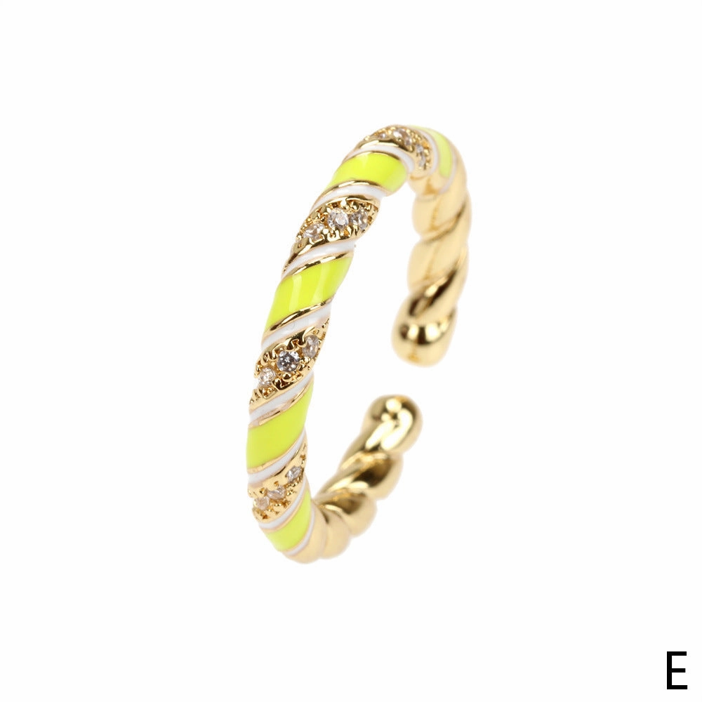 Wholesale Copper Gold Plated Micro Zircon Fried Dough Twists Open Ring