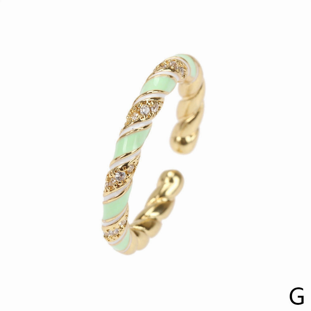 Wholesale Copper Gold Plated Micro Zircon Fried Dough Twists Open Ring