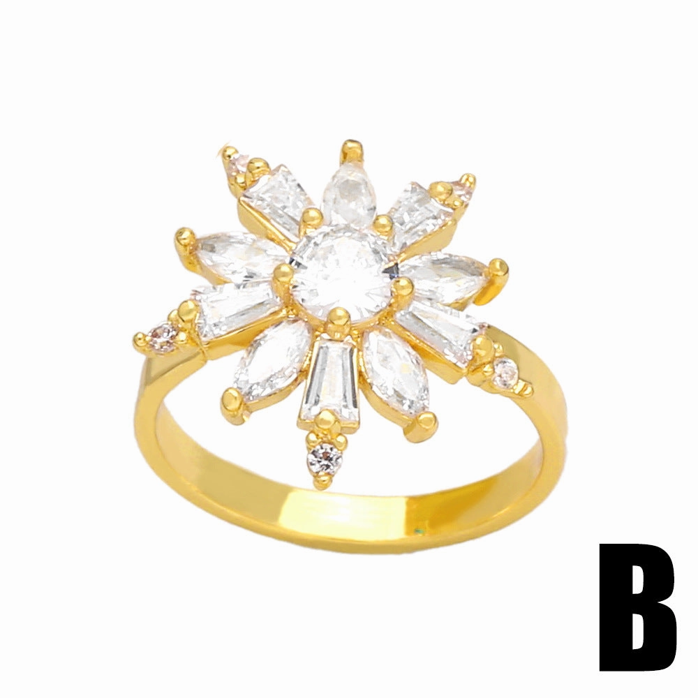 Wholesale Copper Gold-plated New Color Zircon Flower Ring