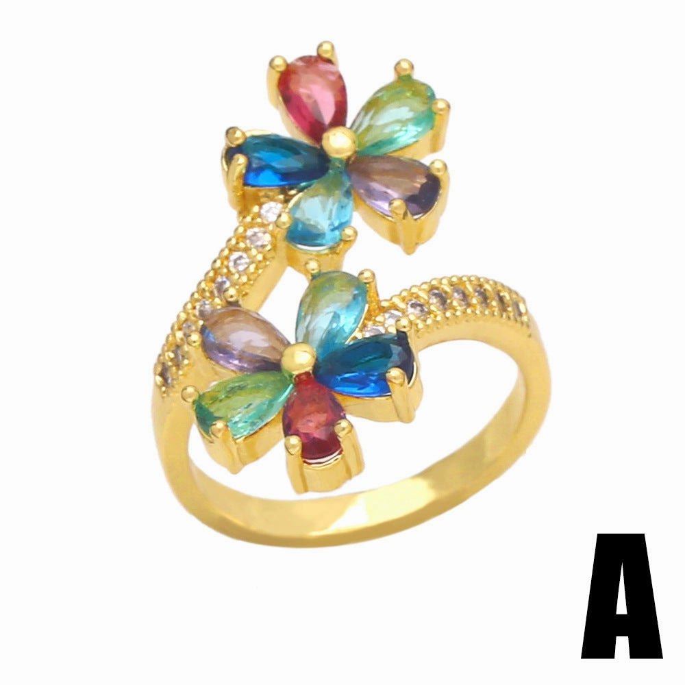 Wholesale Copper Gold-plated New Color Zircon Flower Ring