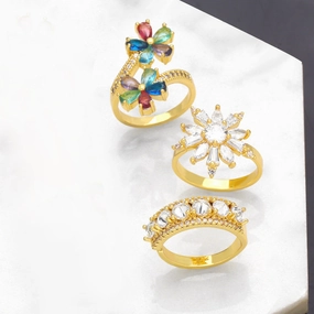 Wholesale Copper Gold-plated New Color Zircon Flower Ring
