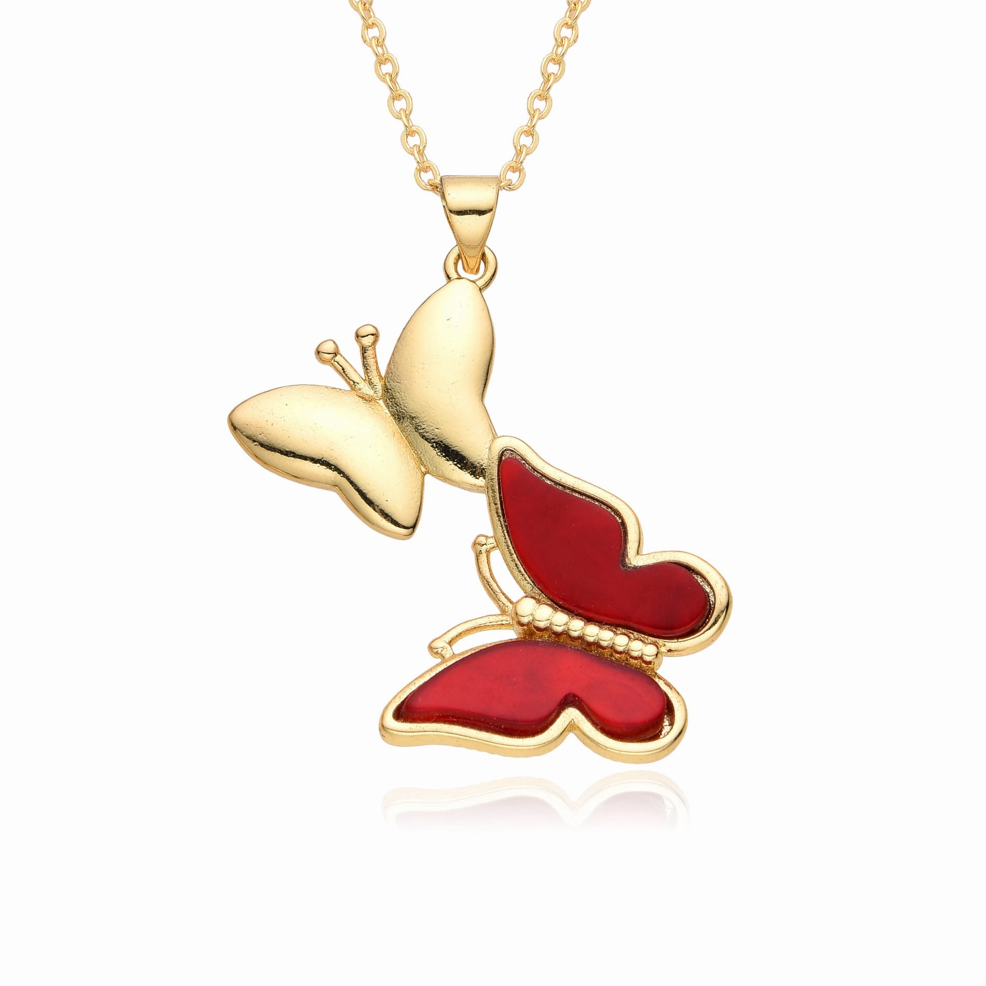 Wholesale Copper Gold Plated Shell Two Butterfly Necklace