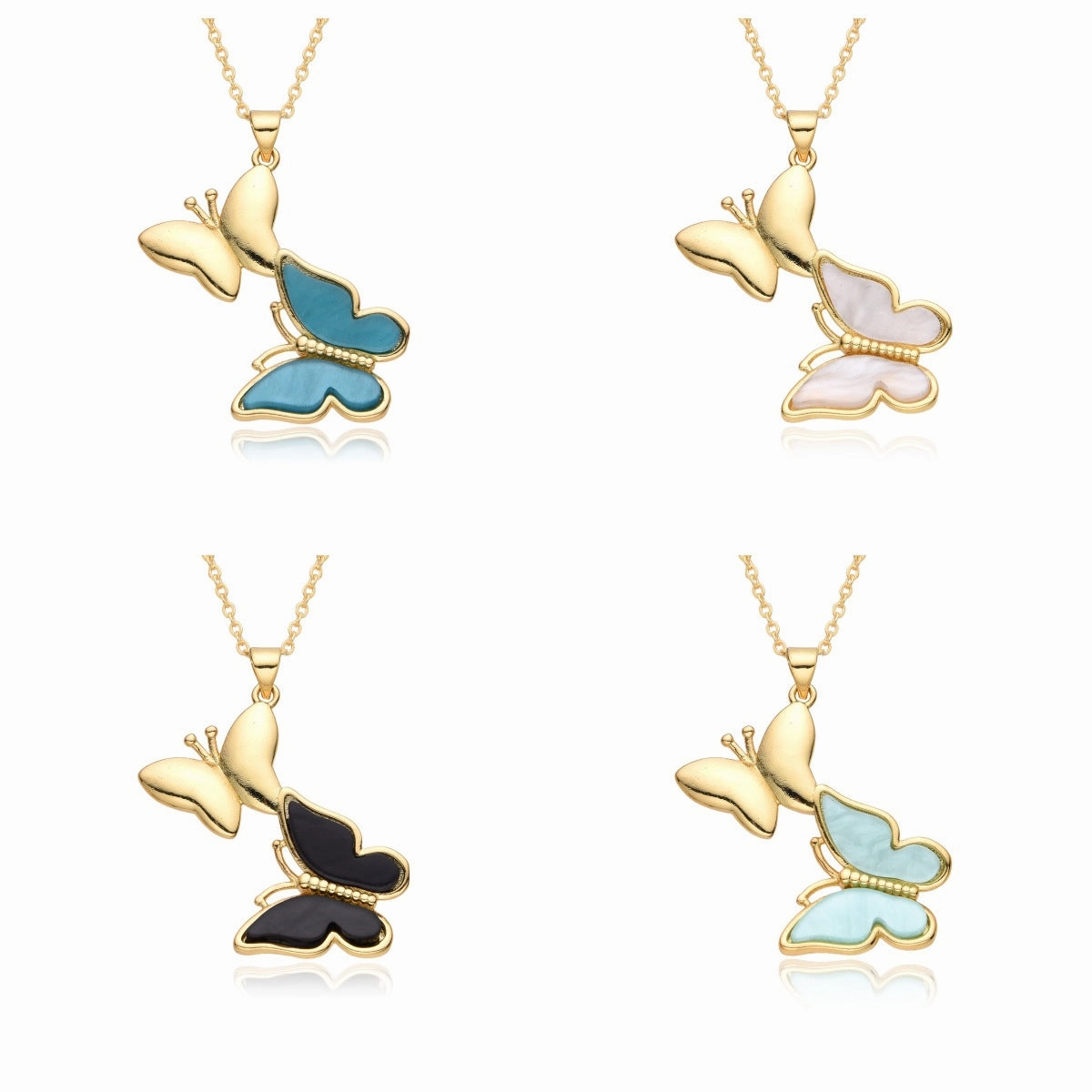 Wholesale Copper Gold Plated Shell Two Butterfly Necklace