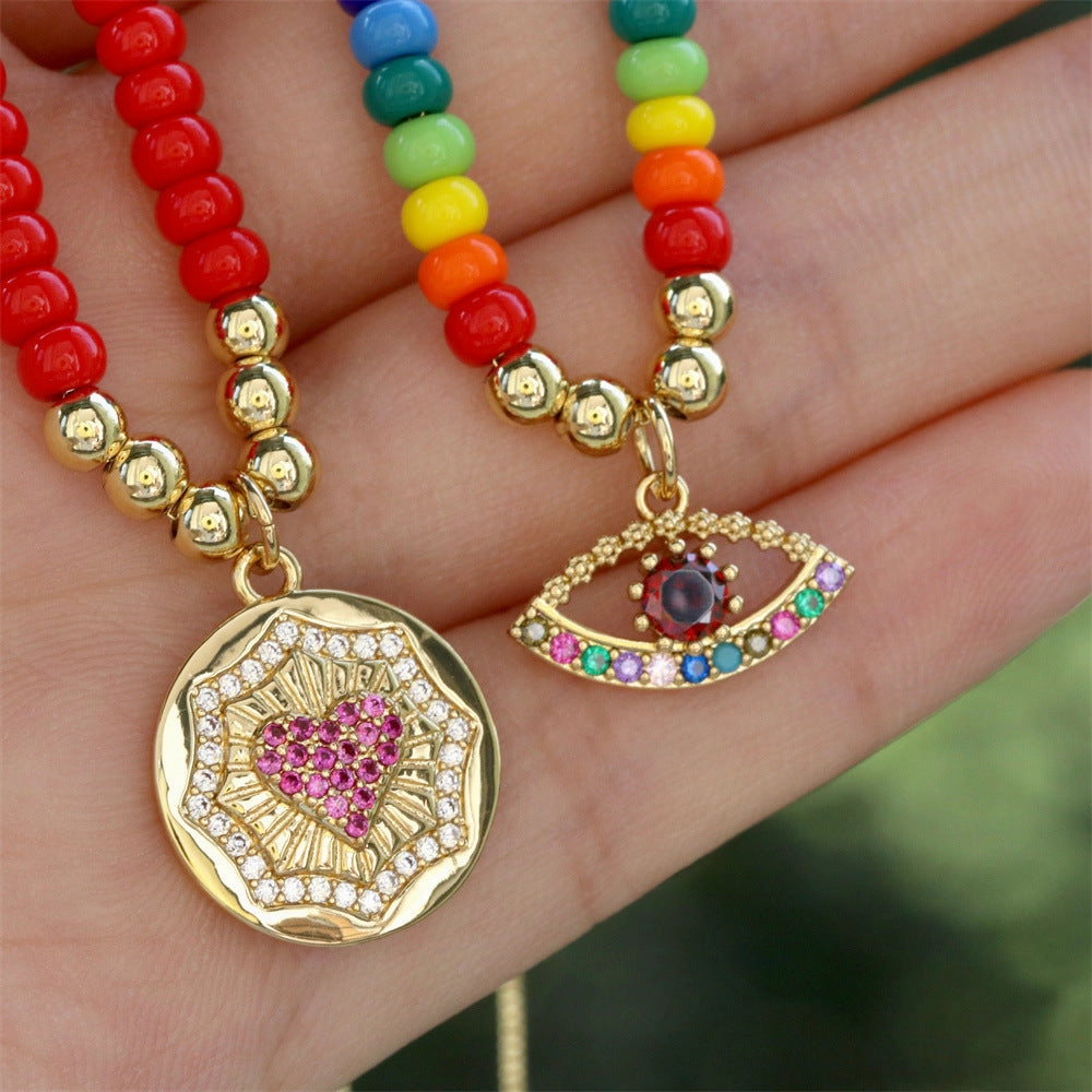 Wholesale Copper Heart-shaped Magic Eye Pendant Necklace