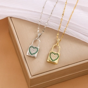 Wholesale Copper Inlaid Zircon Lock Love Necklace