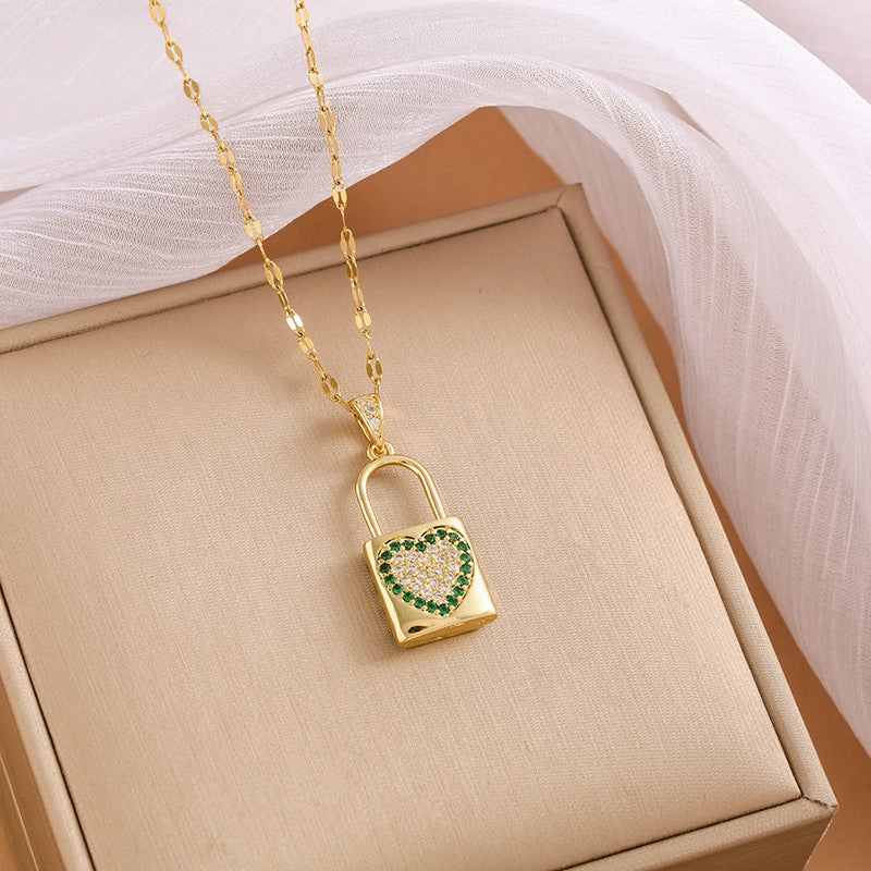 Wholesale Copper Inlaid Zircon Lock Love Necklace