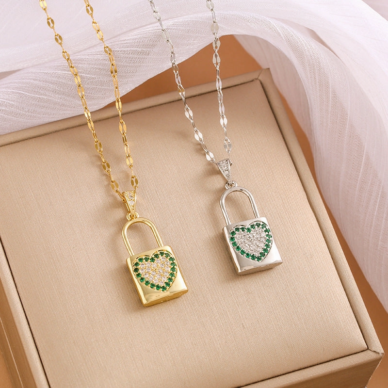 Wholesale Copper Inlaid Zircon Lock Love Necklace