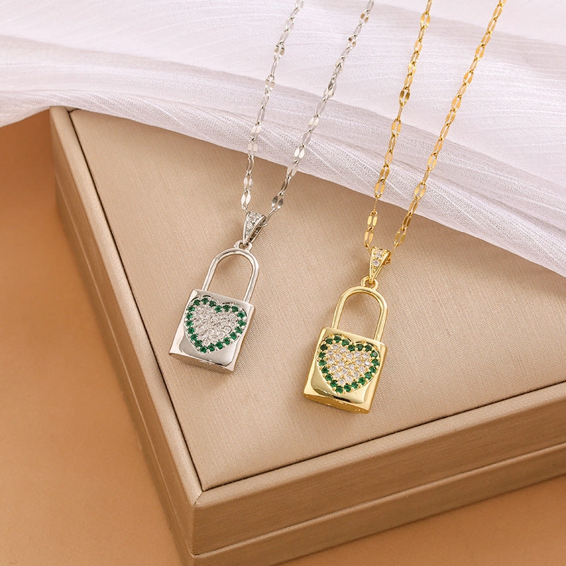 Wholesale Copper Inlaid Zircon Lock Love Necklace