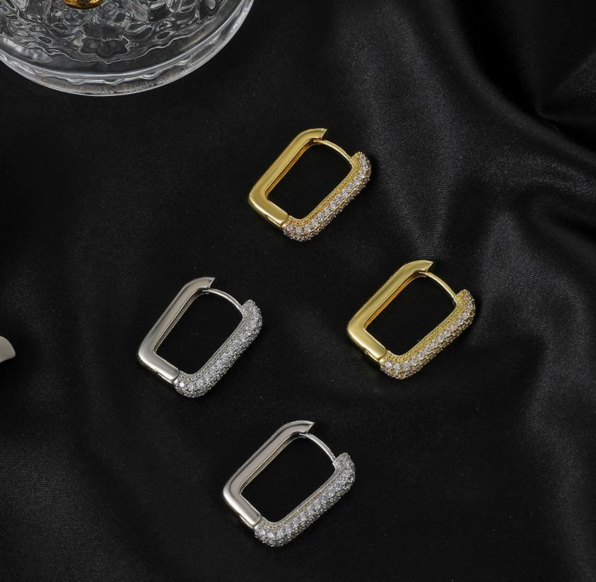Wholesale Copper Inlaid Zircon Square Geometric Earrings