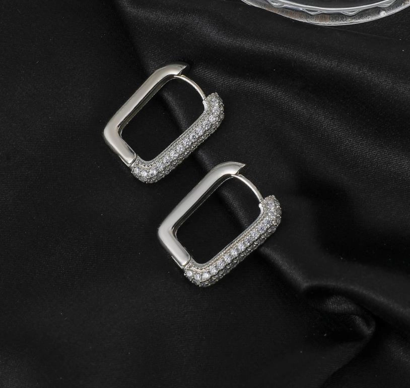 Wholesale Copper Inlaid Zircon Square Geometric Earrings