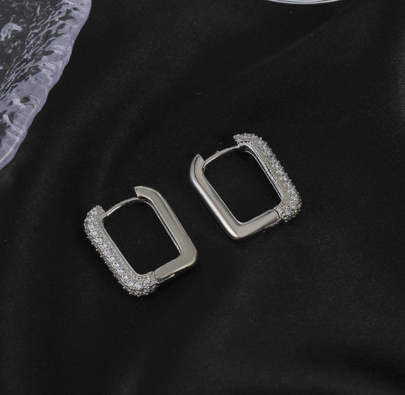 Wholesale Copper Inlaid Zircon Square Geometric Earrings