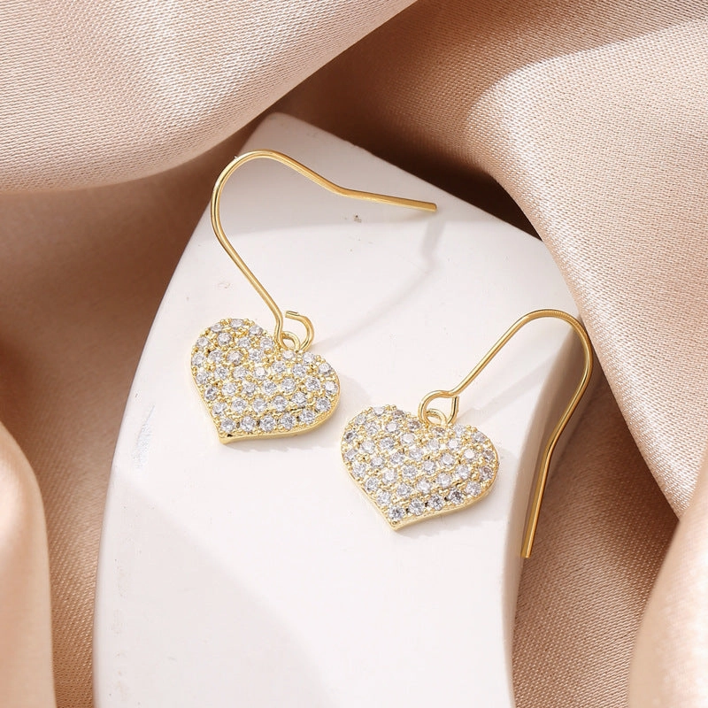 Wholesale Copper Inlaid Zirconia Heart Earrings