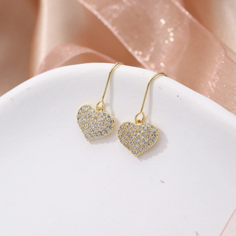 Wholesale Copper Inlaid Zirconia Heart Earrings