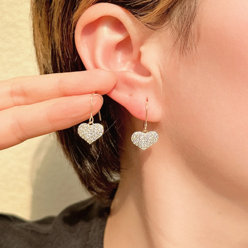 Wholesale Copper Inlaid Zirconia Heart Earrings