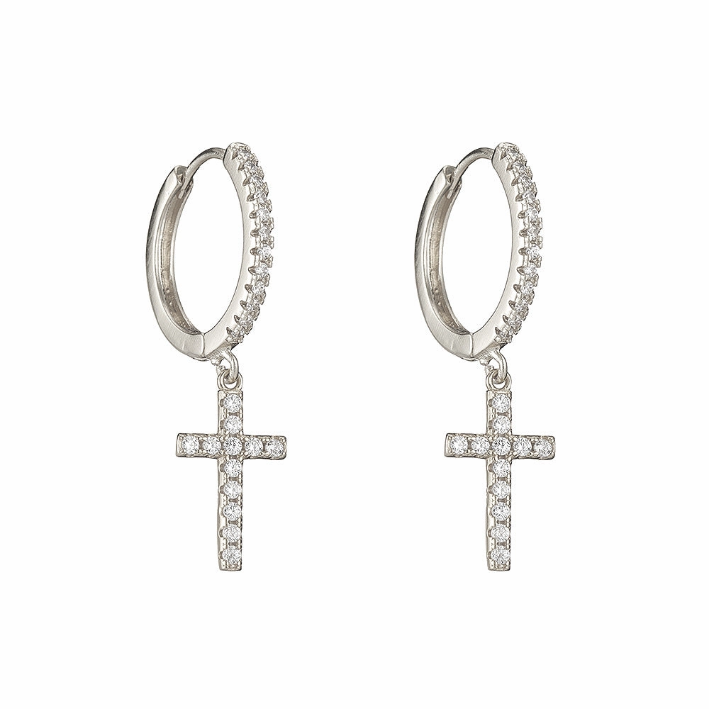 Wholesale Copper Inlaid Zirconium Cross Earrings