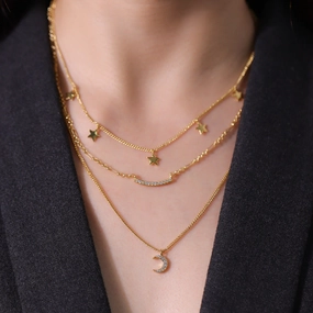 Wholesale Copper Inlaid Zirconium Plated Genuine Gold Multi-layer Stacked Necklace Collarbone Chain