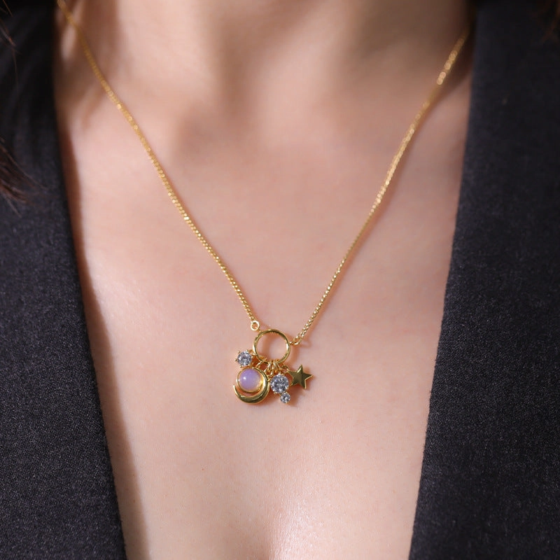 Wholesale Copper Inlaid Zirconium Plated Genuine Gold Multi-layer Stacked Necklace Collarbone Chain