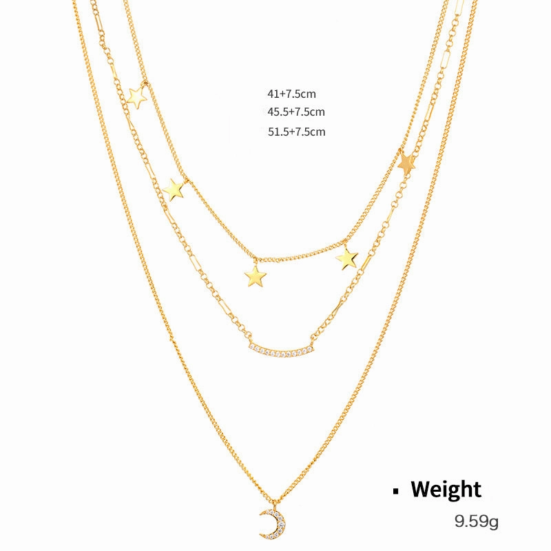 Wholesale Copper Inlaid Zirconium Plated Genuine Gold Multi-layer Stacked Necklace Collarbone Chain