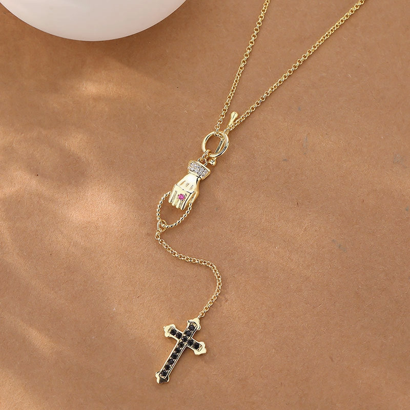 Wholesale Copper Long Tassel Cross Necklace