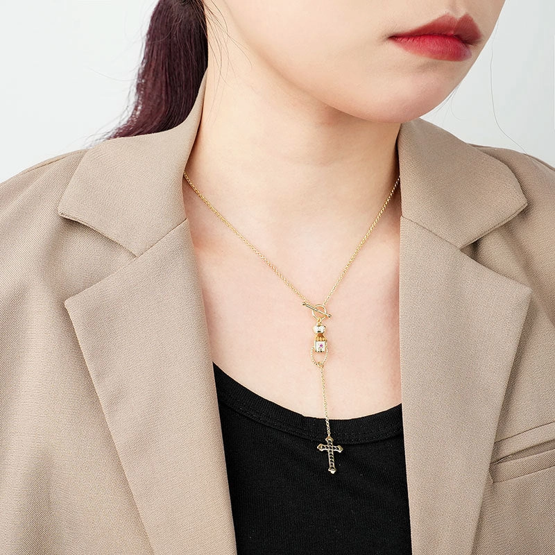 Wholesale Copper Long Tassel Cross Necklace