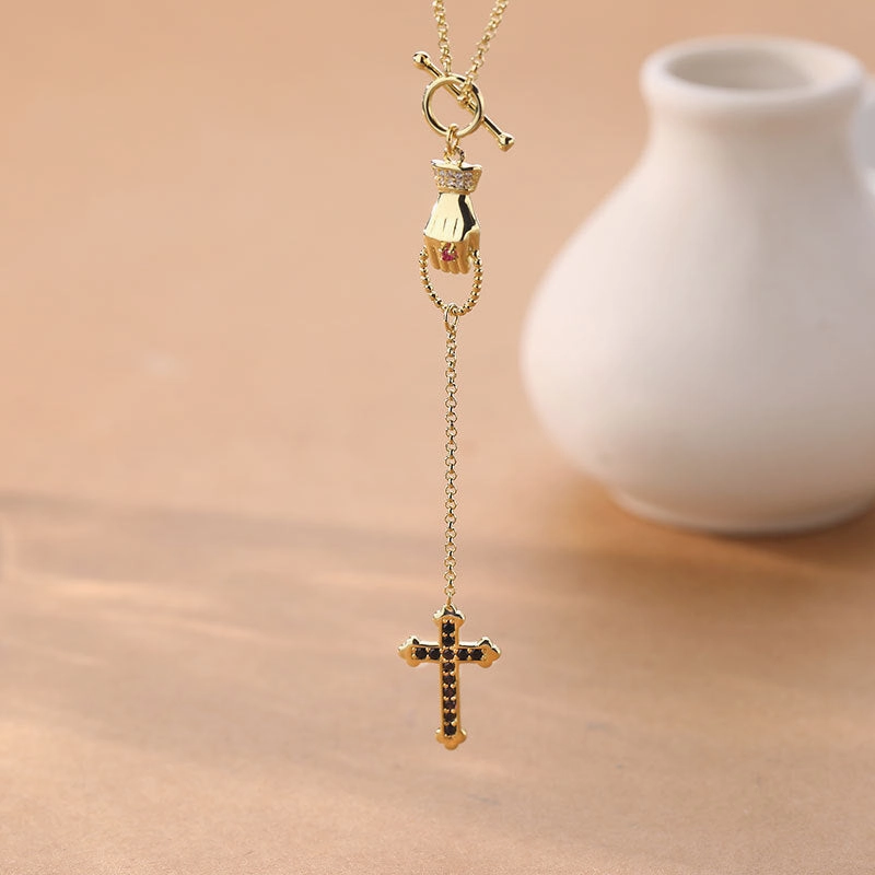 Wholesale Copper Long Tassel Cross Necklace