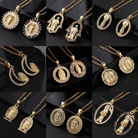 Wholesale Copper Micro Paved Colorful Zircon Religious Vintage Necklace