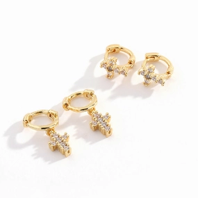 Wholesale Copper Micro Paved Zircon Stud Earrings Cross Mini Petite Earrings