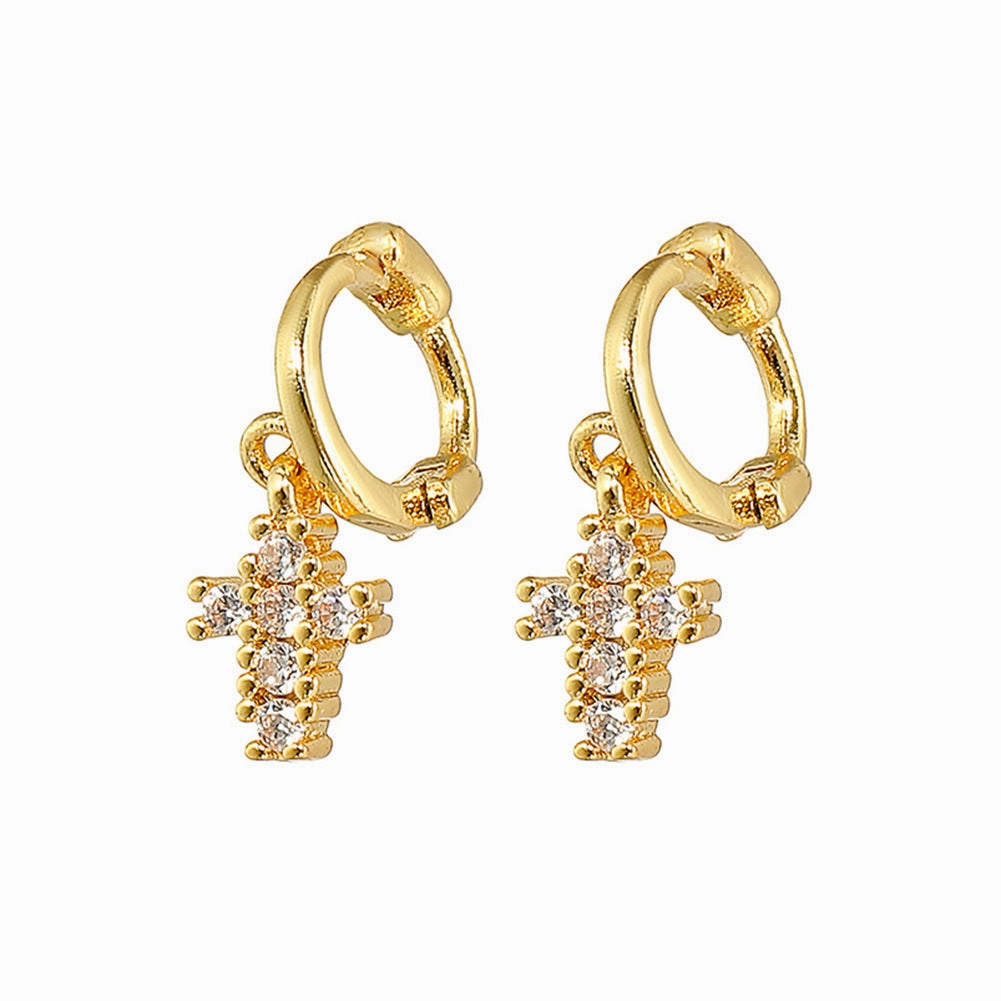 Wholesale Copper Micro Paved Zircon Stud Earrings Cross Mini Petite Earrings