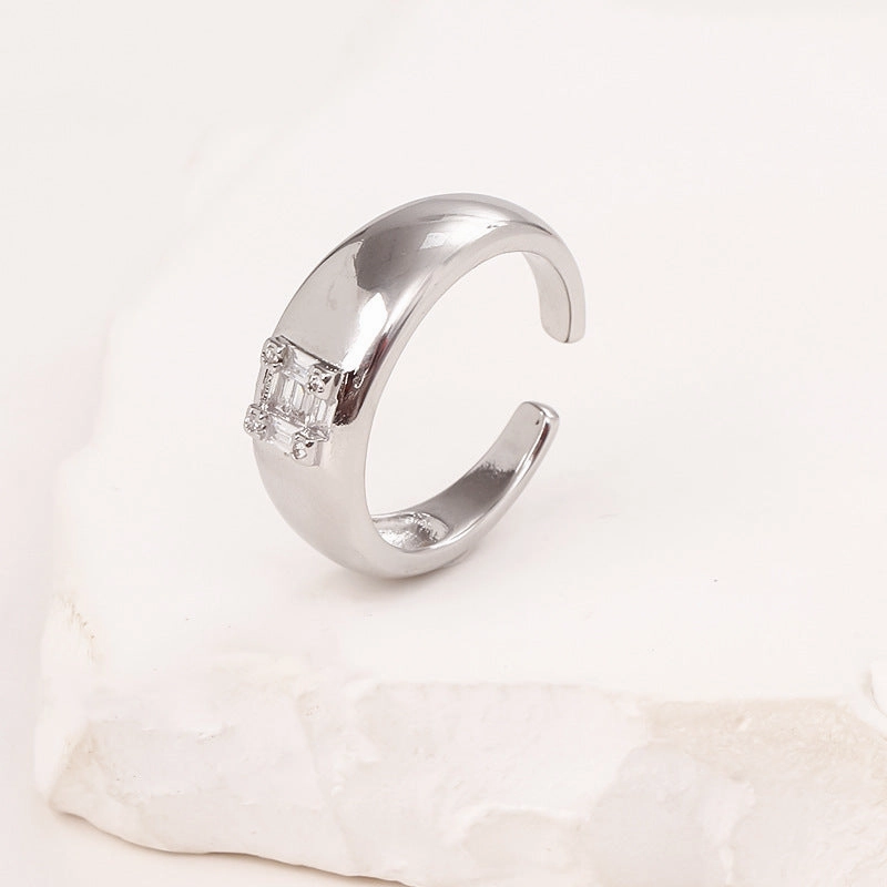 Wholesale Copper Micro Set Geometric Square Zircon Open Ring