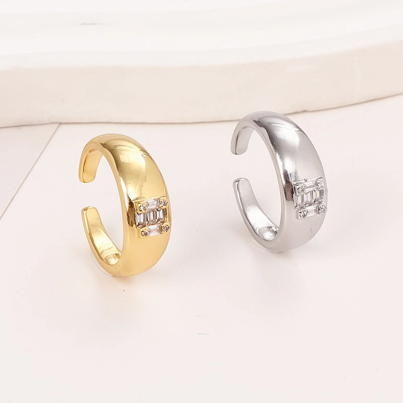 Wholesale Copper Micro Set Geometric Square Zircon Open Ring