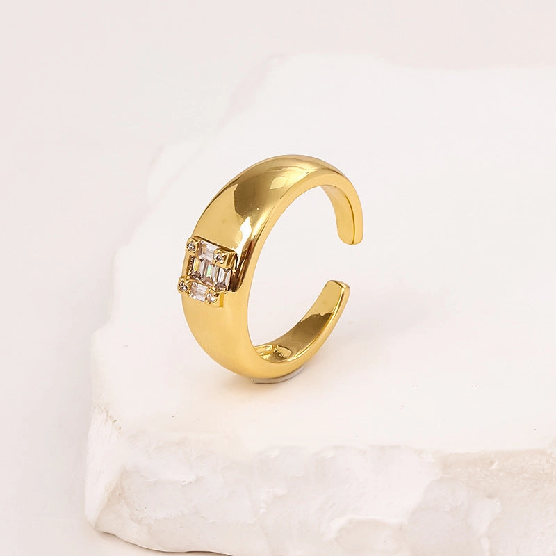 Wholesale Copper Micro Set Geometric Square Zircon Open Ring