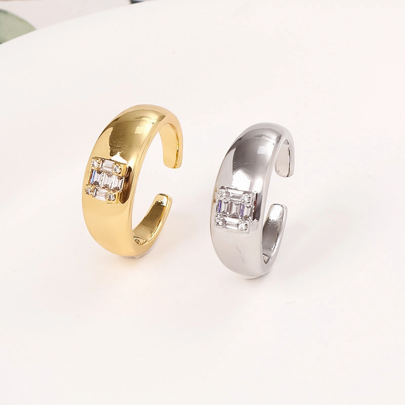 Wholesale Copper Micro Set Geometric Square Zircon Open Ring