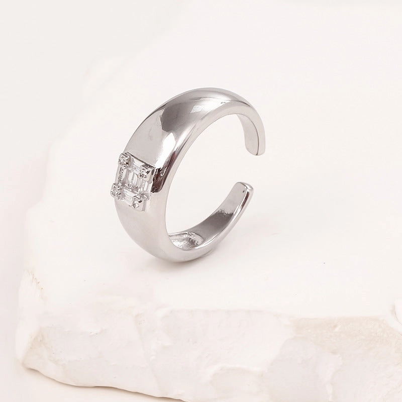 Wholesale Copper Micro Set Geometric Square Zircon Open Ring