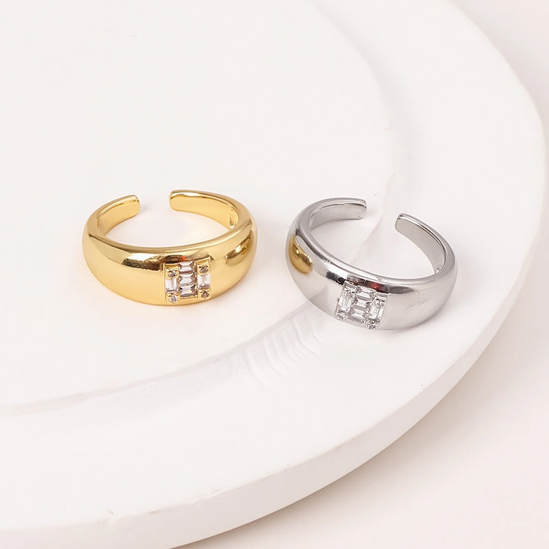 Wholesale Copper Micro Set Geometric Square Zircon Open Ring