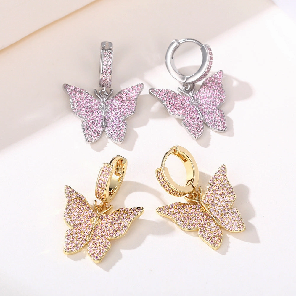 Wholesale Copper Micropaved Zircon Butterfly Earrings