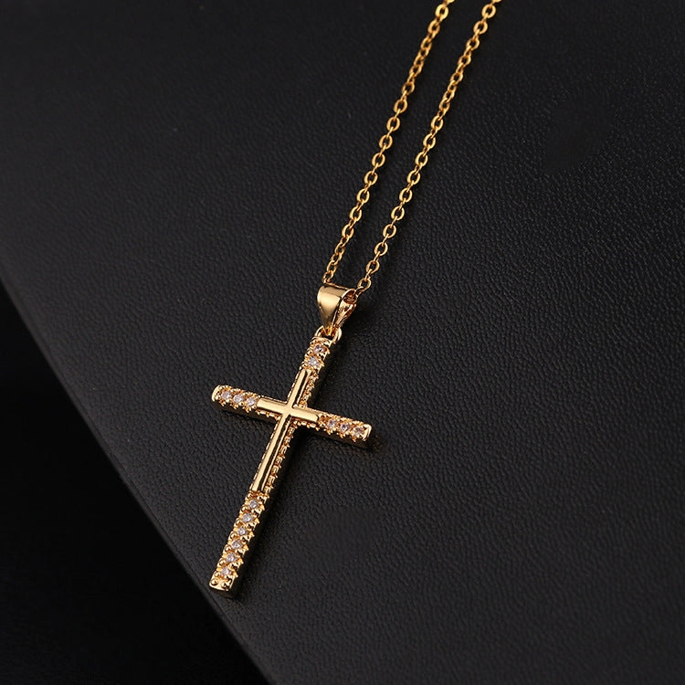 Wholesale Copper Micropaved Zircon Cross Pendant Necklace