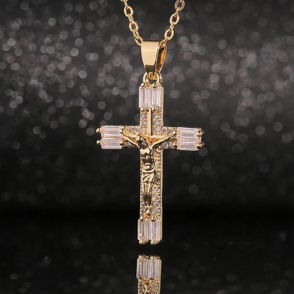 Wholesale Copper Micropaved Zircon Cross Pendant Necklace