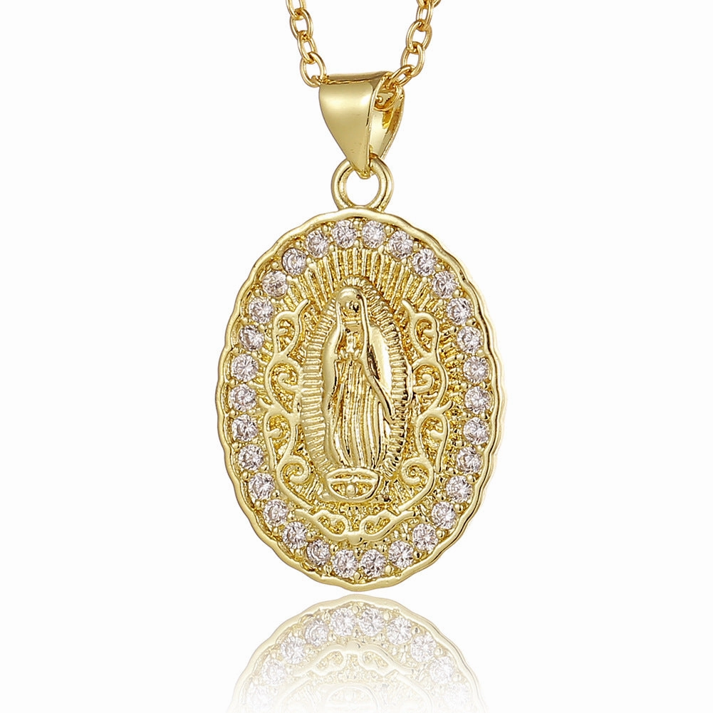 Wholesale Copper Micropaved Zircon Our Lady Pendant Necklace