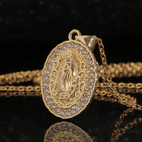Wholesale Copper Micropaved Zircon Our Lady Pendant Necklace
