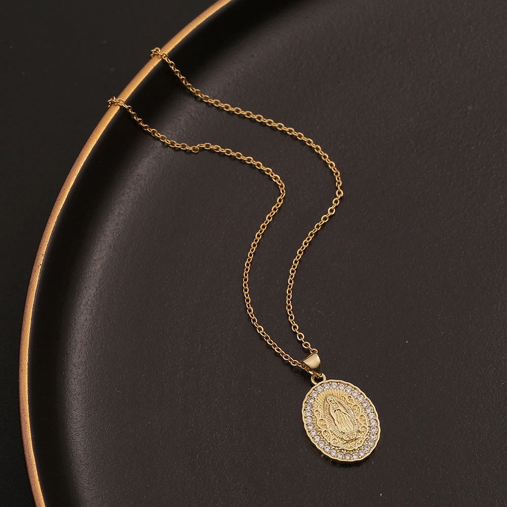 Wholesale Copper Micropaved Zircon Our Lady Pendant Necklace