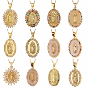 Wholesale Copper Micropaved Zircon Virgin Mary Pendant Believer Necklace