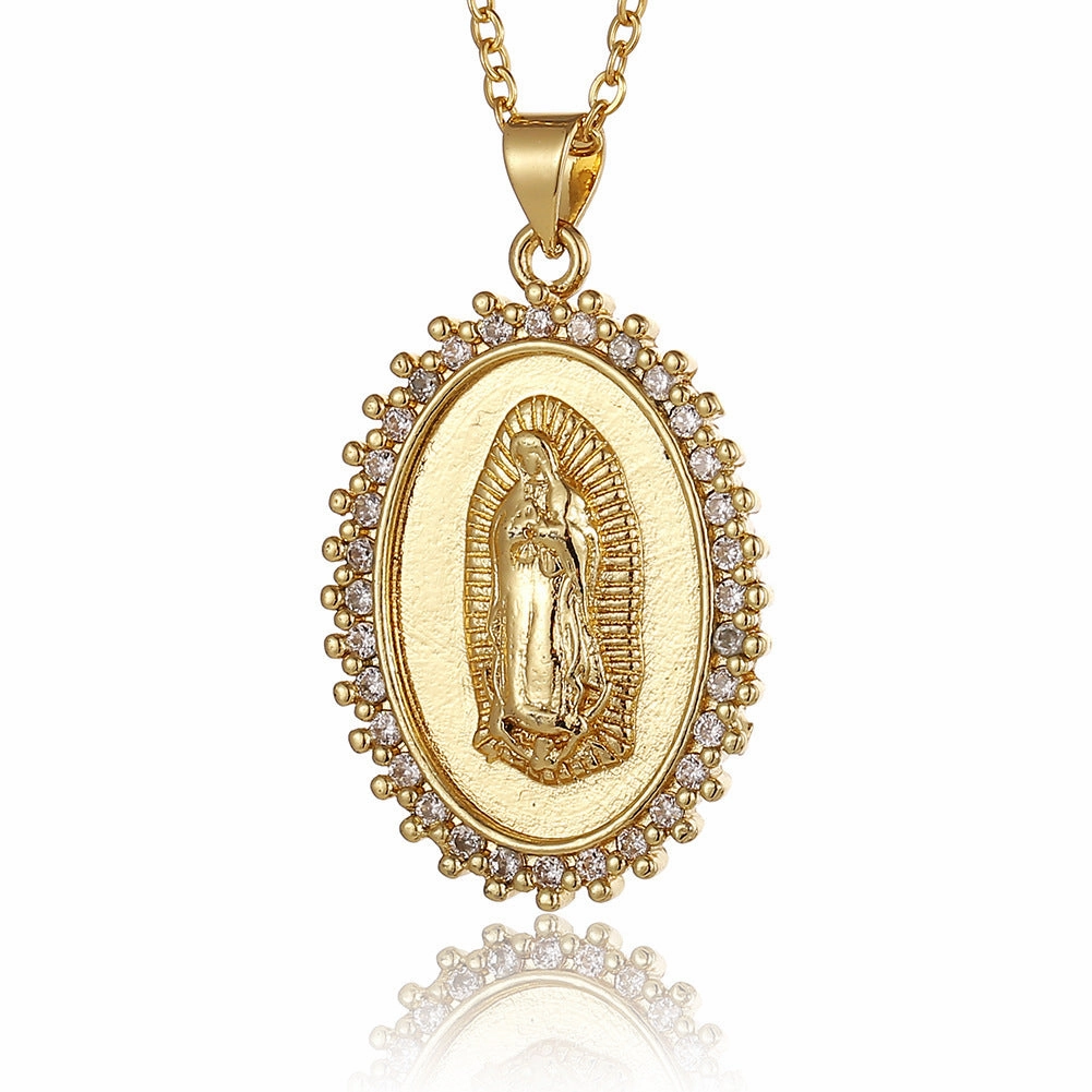 Wholesale Copper Micropaved Zircon Virgin Mary Pendant Believer Necklace